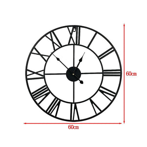 60cm Industrial Large Wall Clock | Round Metal | Roman Numerals Style