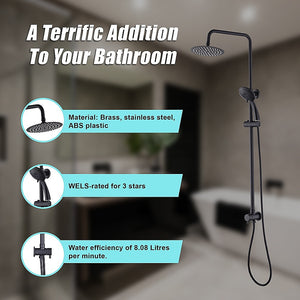 WELS 8" Rain Shower Head Set | Rounded Dual Heads | Faucet | High Pressure | Handheld