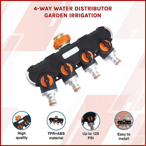 4-Way Garden Water Distributor | Tap Connector | Irrigation Hose Splitter
