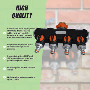 4-Way Garden Water Distributor | Tap Connector | Irrigation Hose Splitter