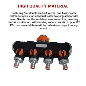 4-Way Garden Water Distributor | Tap Connector | Irrigation Hose Splitter