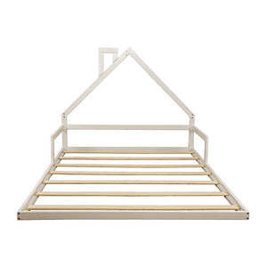 Pine Wood Floor Bed House Frame | Kids and Toddlers | White