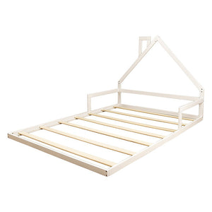 Pine Wood Floor Bed House Frame | Kids and Toddlers | White