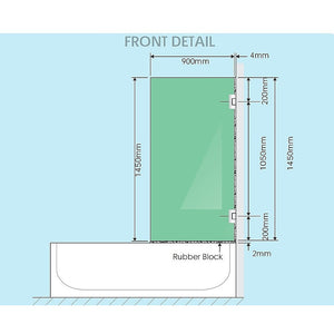 Frameless Swing Bath Panel | 90cm | Black Hardware | Modern Bathroom Divider
