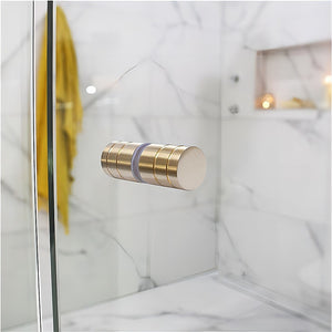 Wall to Wall Frameless Shower Screen | 90cm | Gold Brackets | Stainless Steel Hinges | Round Knob Handle | Minimalist Design