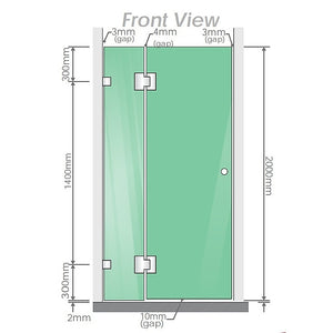 110cm Wall-to-Wall Frameless Shower Screen | Black Channel | Stainless Steel Hinges | Square Double Pull Handle