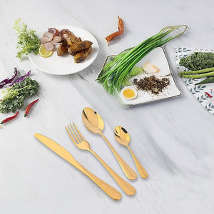 24-Piece Gold Cutlery Set | Stainless Steel | Household Knife, Fork, Spoon | Kitchen Storage Rack | Dinner Service