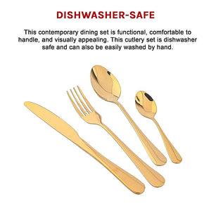 24-Piece Gold Cutlery Set | Stainless Steel | Household Knife, Fork, Spoon | Kitchen Storage Rack | Dinner Service
