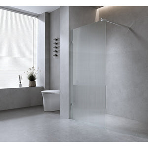 Reeded Single Shower Glass Screen | 90cm | Chrome Wall F-Brackets | Frameless Bathroom Divider