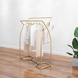 Commercial Clothing Garment Rack | Retail Shop Display | Gold Finish | Heavy-Duty Hanging Rail