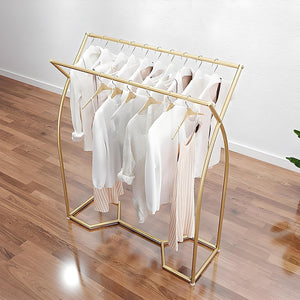 Commercial Clothing Garment Rack | Retail Shop Display | Gold Finish | Heavy-Duty Hanging Rail