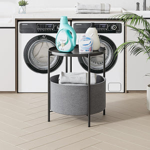 Round Side Table | With Bedside Storage Basket | Compact Modern Accent Table