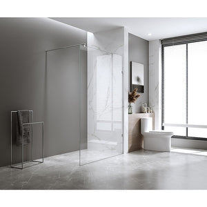 Single Shower Glass Screen | 100x210CM | Black F-Brackets | Round Pole | Modern Frameless Design