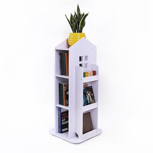 Rotating Bookcase Bookshelf | Kid's Book Organiser Rack | Wooden Castle Display Shelf