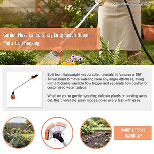 Garden Hose Lance Spray Long Reach 90cm Multi-Gun Hanging