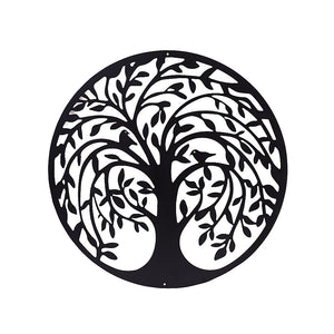 French Rustic 60cm Tree of Life & Birds | Round Metal Wall Garden Art Sculpture