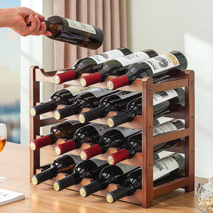 Bamboo Wine Rack | Freestanding | 15 Bottles | 6 Glass Holder | Brown | Home Bar Storage