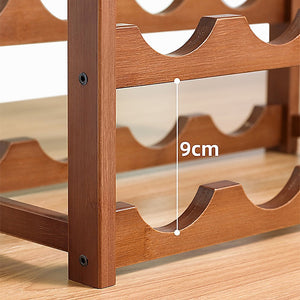 Bamboo Wine Rack | Freestanding | 15 Bottles | 6 Glass Holder | Brown | Home Bar Storage