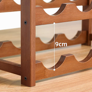 Bamboo Wine Rack | Freestanding | 15 Bottles | 6 Glass Holder | Brown | Home Bar Storage