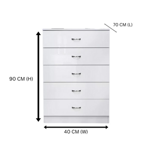 NNECN Drawer Chest | 5-Layer White Storage | With Bedside Table