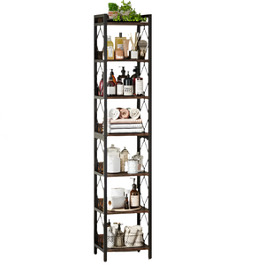NNETMLT 78.7 Inch Extra Tall 7 Tier Skinny Bookcase | Rustic Brown