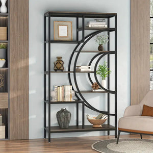 NNETMLT Industrial Bookcase | 8-Tier | 71" | Geometric Metal Frame