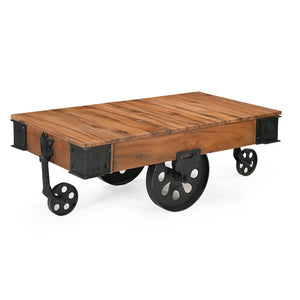 Old Railway Sleeper Industrial Cart Coffee Table | Vintage Style