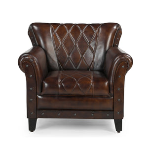 Studded Leather Armchair | Classic Accent Chair | Vintage Upholstered Seating