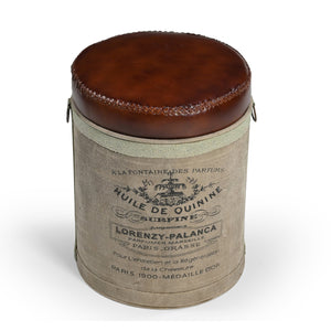 French Canvas Leather Perfume Ottoman