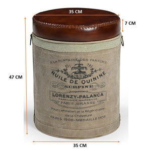 French Canvas Leather Perfume Ottoman
