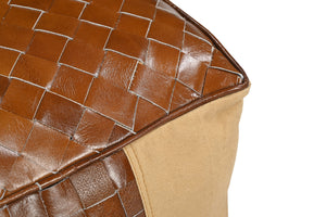 Genuine Leather & Canvas Ottoman