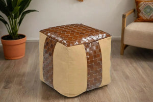 Genuine Leather & Canvas Ottoman