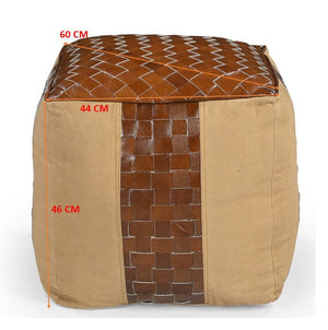 Genuine Leather & Canvas Ottoman