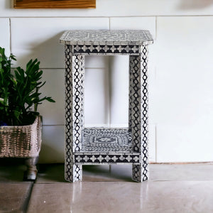 Mother of Pearl Noir Opulence Side Table | Handmade | Elegant Accent Furniture
