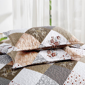Gleaming Rust Brown Colo Patchwork | 3 Pc XL Bedspread & Pillow Cover Set
