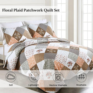 Gleaming Rust Brown Colo Patchwork | 3 Pc Bedspread & Pillow Cover Set