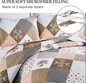 Gleaming Rust Brown Colo Patchwork | 3 Pc Bedspread & Pillow Cover Set