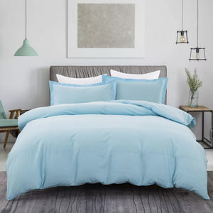 100% Cotton Premium Doona Duvet Quilt Cover Set with Soft Pillowcases | Aqua | Double