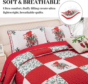 Christmas Bedspread Set | Elegant Red, Green & White | Queen