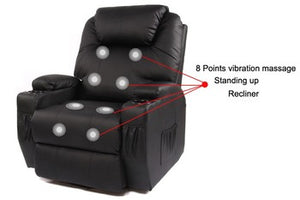 Recliner Lift Heat Massage Armchair Sofa | Leather | 2 Motor Chair | Black