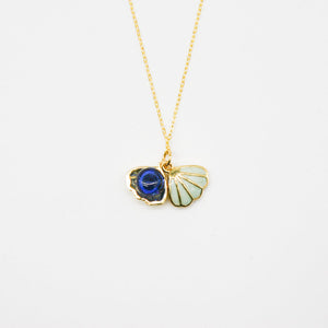 Gift Box | Aroma Necklace | 925 Silver | Gold Coated | Green Shell Ocean Depth (Dark Blue) | Purify Oil Blend