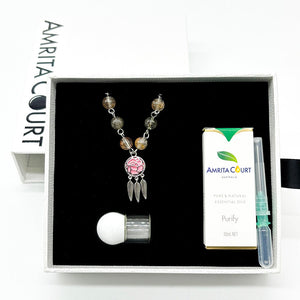 Gift Box | Rose Aroma Necklace | White Gold | Purify Oil Blend | Essential Oil Jewelry