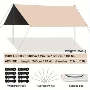 Camping Sky Curtain | Black Glue Coated | Outdoor Sun & Rain Protection | 500x300cm