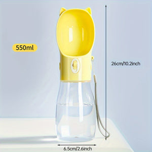 Portable Dog Water Bottle with Bowl Dispenser | 500ml | Yellow | Pet Travel Cup | Leak-Proof | One-Hand Operation
