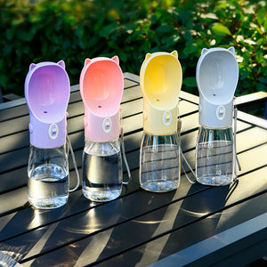 Portable Dog Water Bottle with Bowl Dispenser | 500ml | Yellow | Pet Travel Cup | Leak-Proof | One-Hand Operation