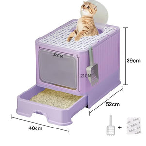 Top-Entry Cat Litter Box | Drawer-Enclosed Design | Easy Clean | Odor Control | Anti-Tracking Lid | Purple