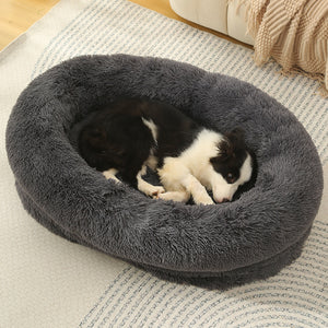 Fluffy Donut-Shaped Pet Bed | Soft, Cozy & Anti-Anxiety | Dark Gray | L 90x65x20cm | Machine Washable