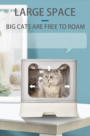 Blue Foldable Cat Litter Box | Pull-Out Tray | Easy Cleaning | Anti-Splash Design | 51x41x38cm