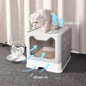 Blue Foldable Cat Litter Box | Pull-Out Tray | Easy Cleaning | Anti-Splash Design | 51x41x38cm