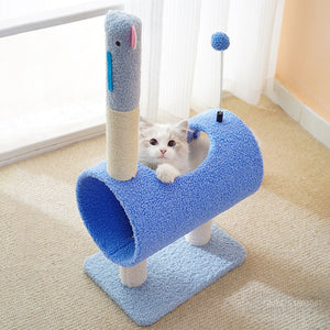 Blue Interactive Cat Tunnel with Scratching Post | Spring Toy | Cozy Play Space for Kittens